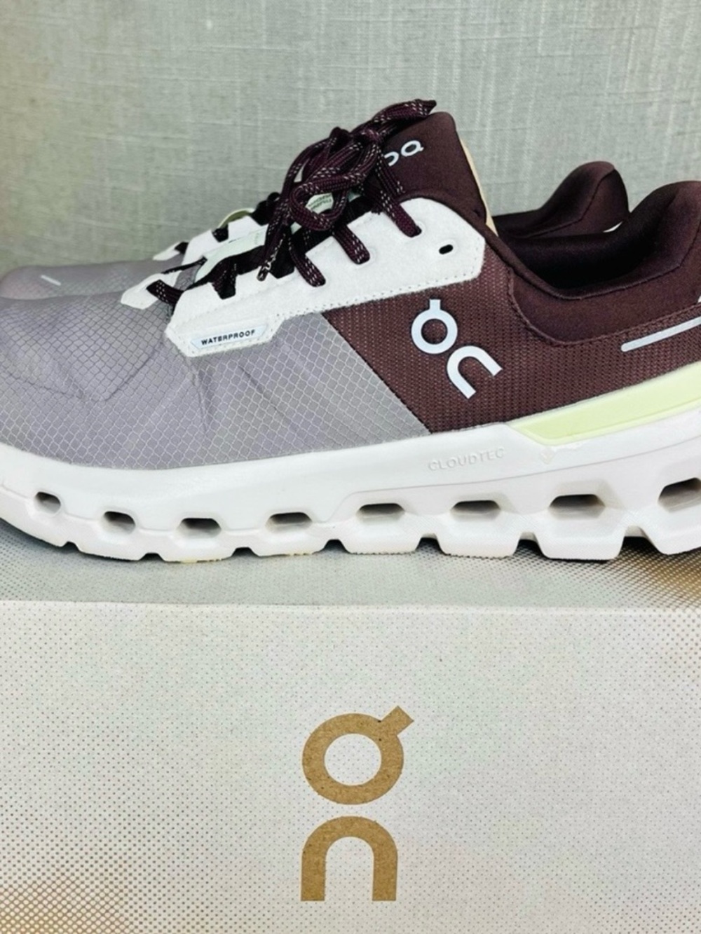 On Running Women's Sneakers in Gray and Dark Plum. - Picture 2 of 2